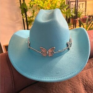 Turquoise Butterfly-Embellished Women's Cowgirl Hat. NWT.
